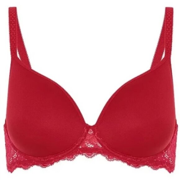 Simone Perele 34C Red Lightly Padded Underwire Plunge T-Shirt Bra NWT - Picture 1 of 9